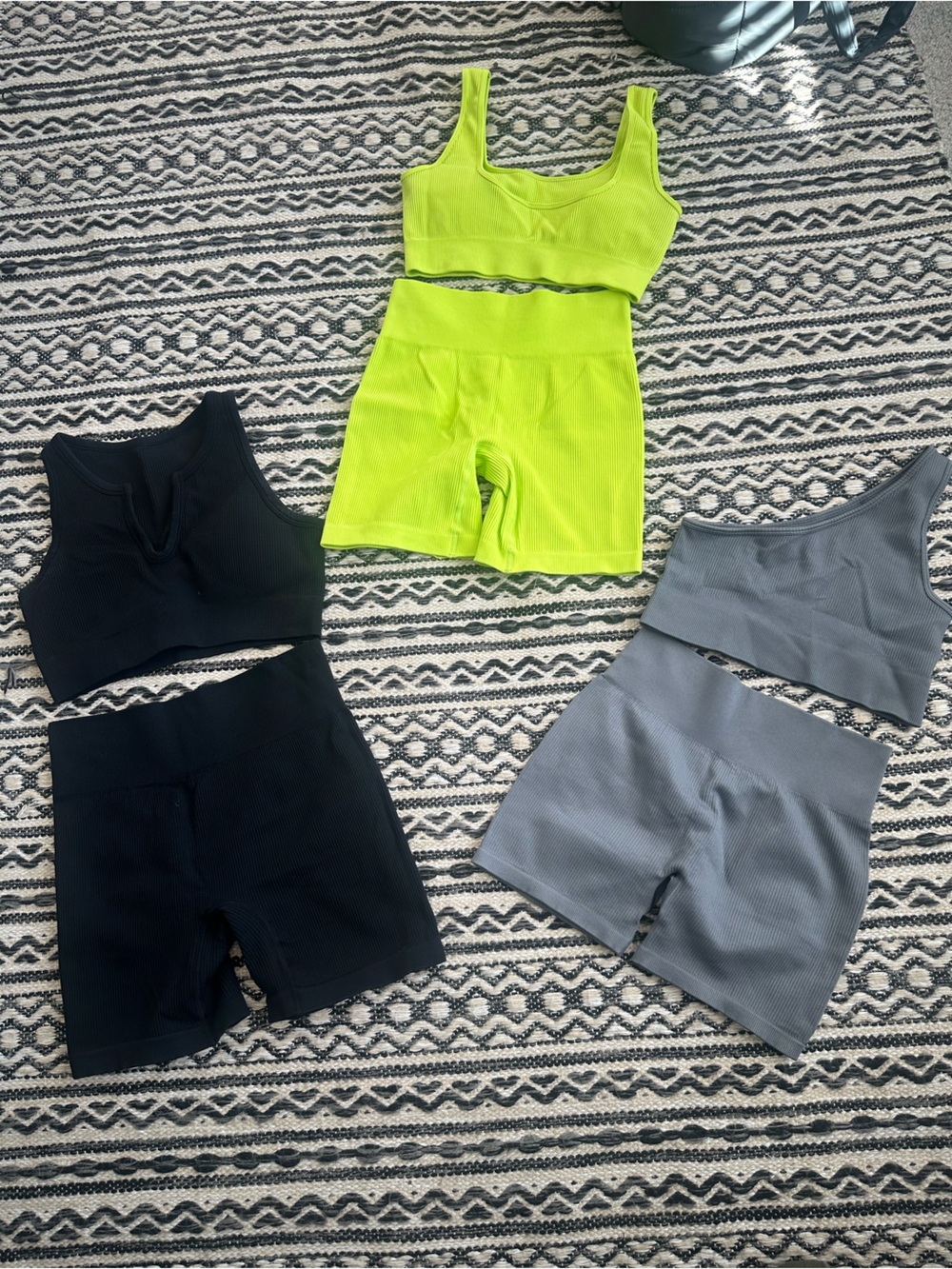 Women’s Ribbed Bike Shorts - Neon Green, Black, Gray